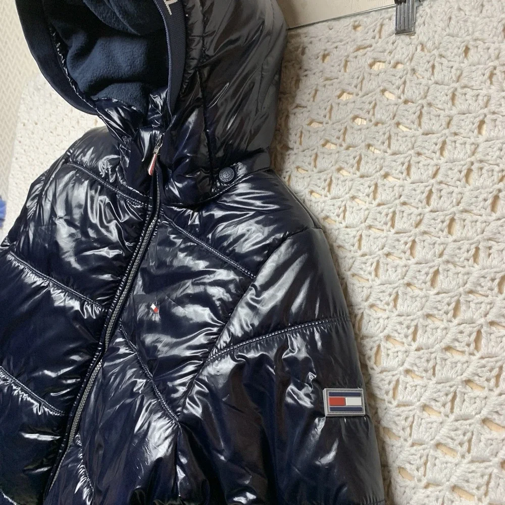 Tommy Hilfiger Puffer Coat Jacket Boys M (12/14) Black Hoodie Fleece Full‎ Zip